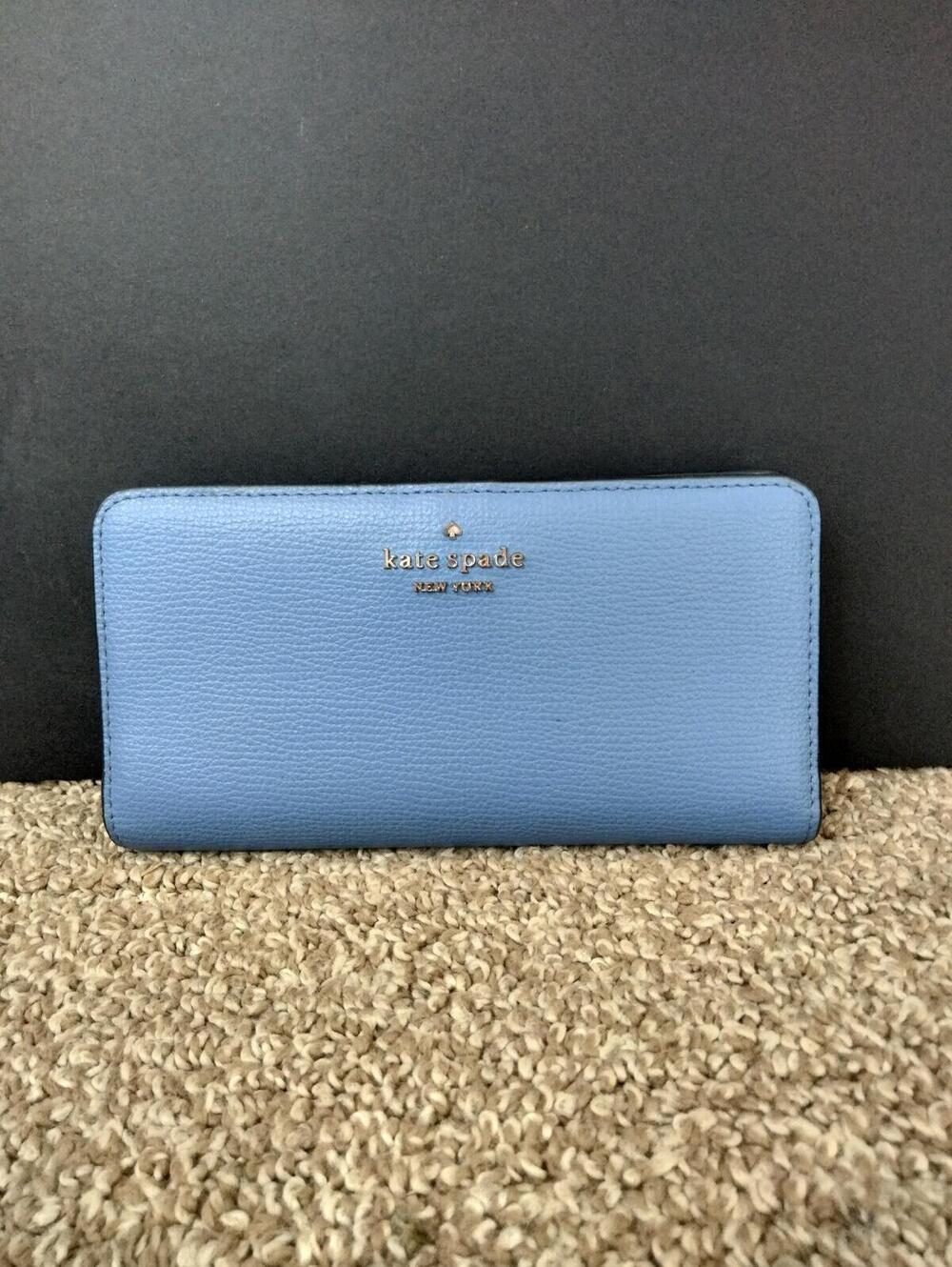 Kate Spade Leila Wallet Large Continental Pebble Leather ZipAround Blue New York